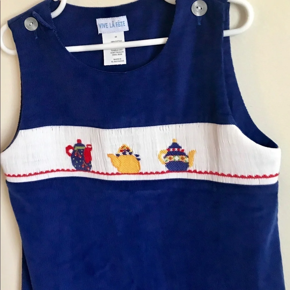 Vintage VIVE LA FETE Hand Smocked Cotton Dress 6X